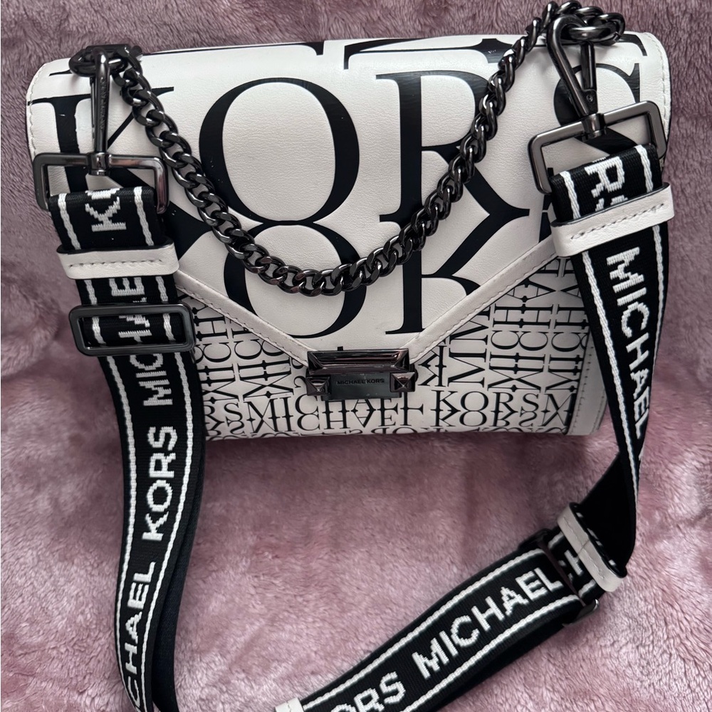 Michael Kors Whitney Black and White Crossbody Bag with Bold Design